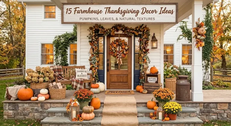 15 Farmhouse Thanksgiving Decor Ideas with Pumpkins, Leaves, and Natural Textures